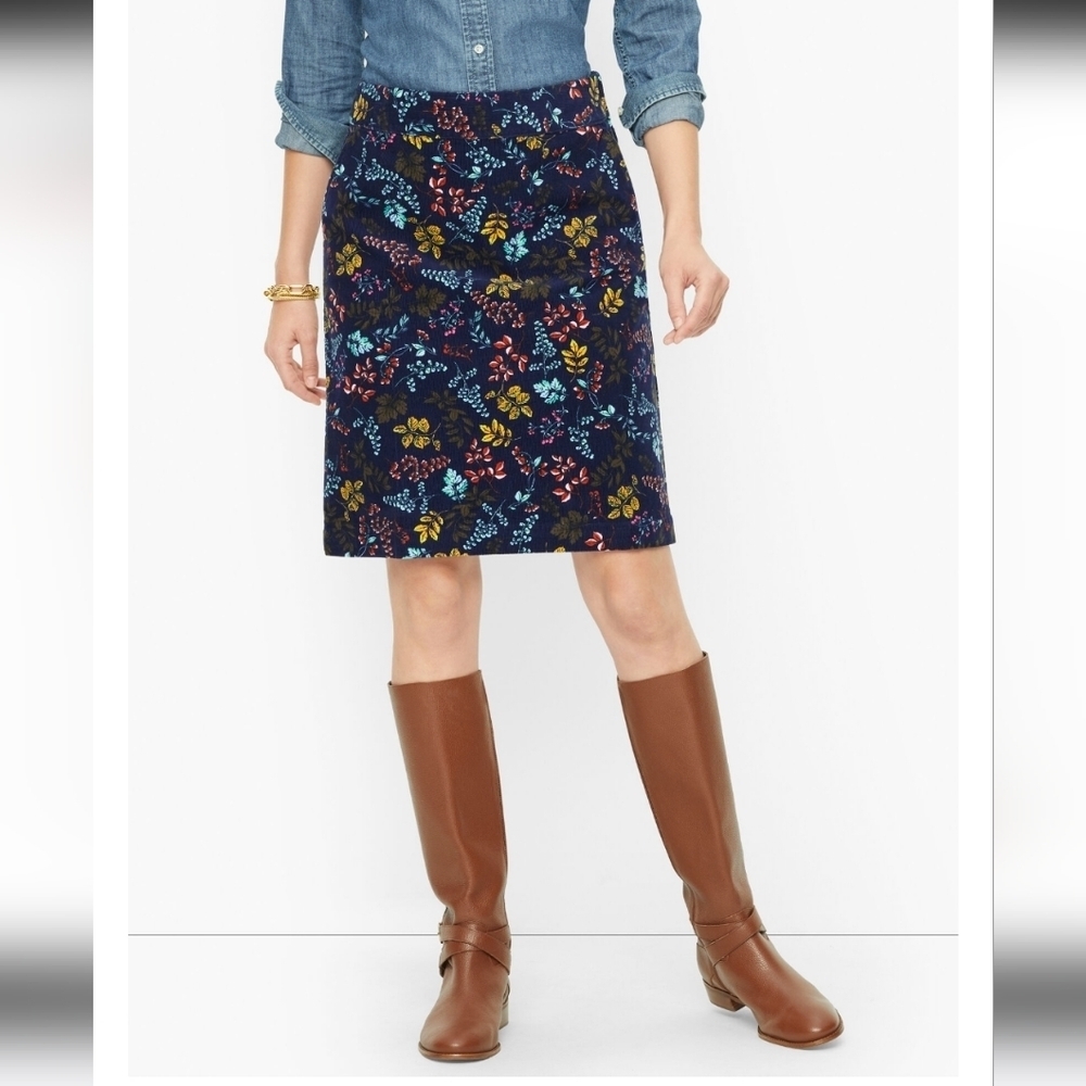 Talbots Women's Cotton Corduroy Pretty Floral A-line Skirt Cottagecore  Size 2